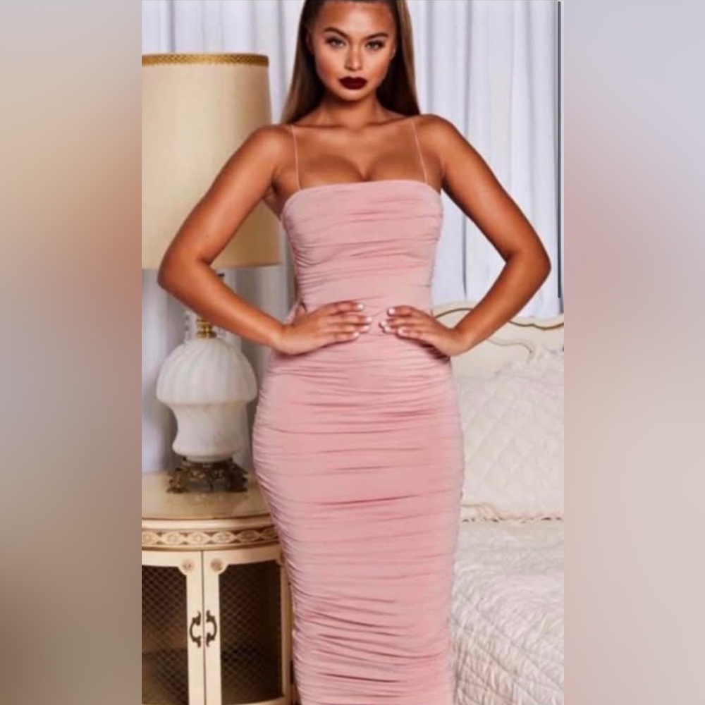 Oh Polly Baby Pink Ruched Dress